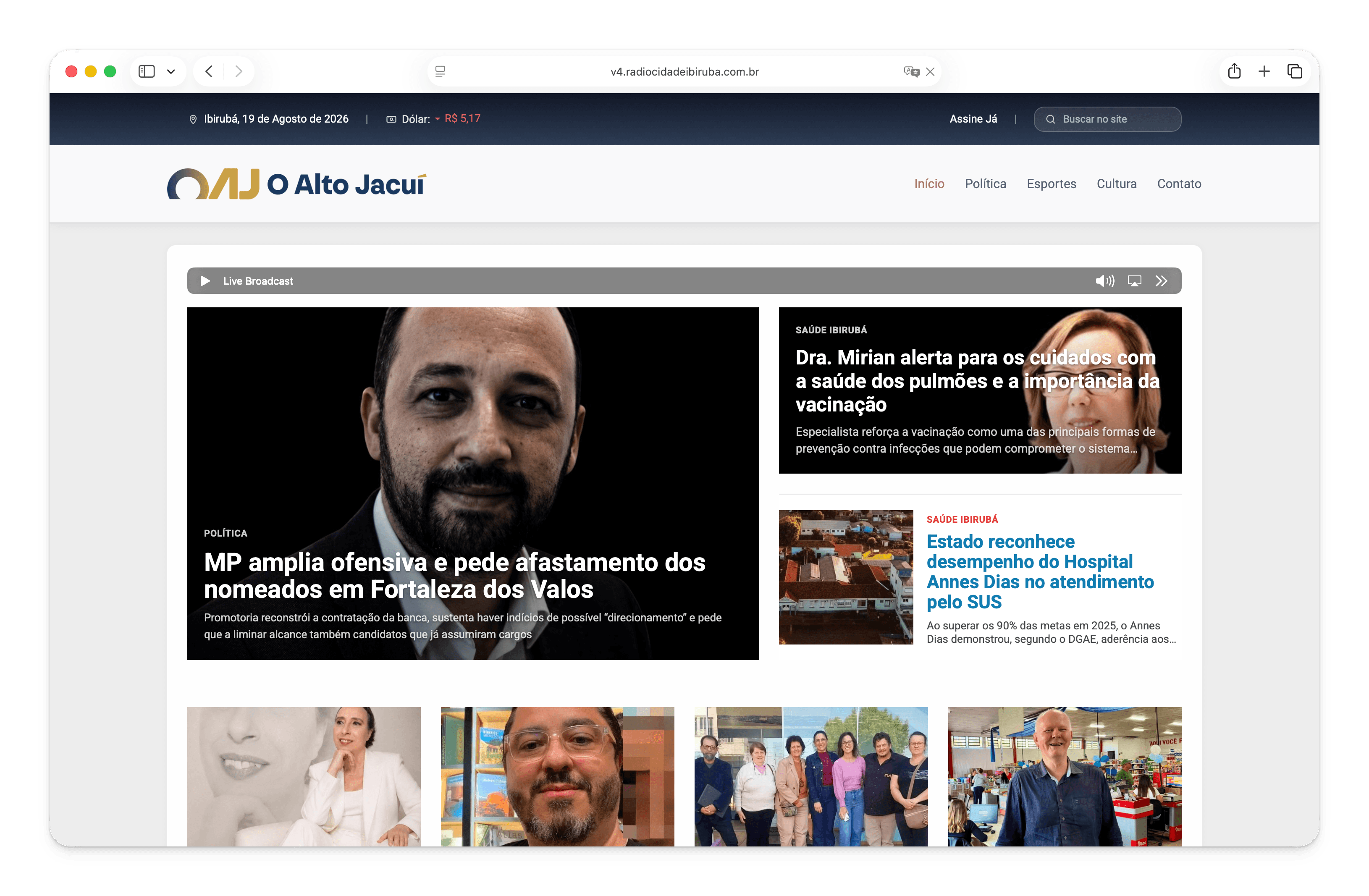 Homepage do site Rádio Cidade Ibirubá criada com o Newzzer
