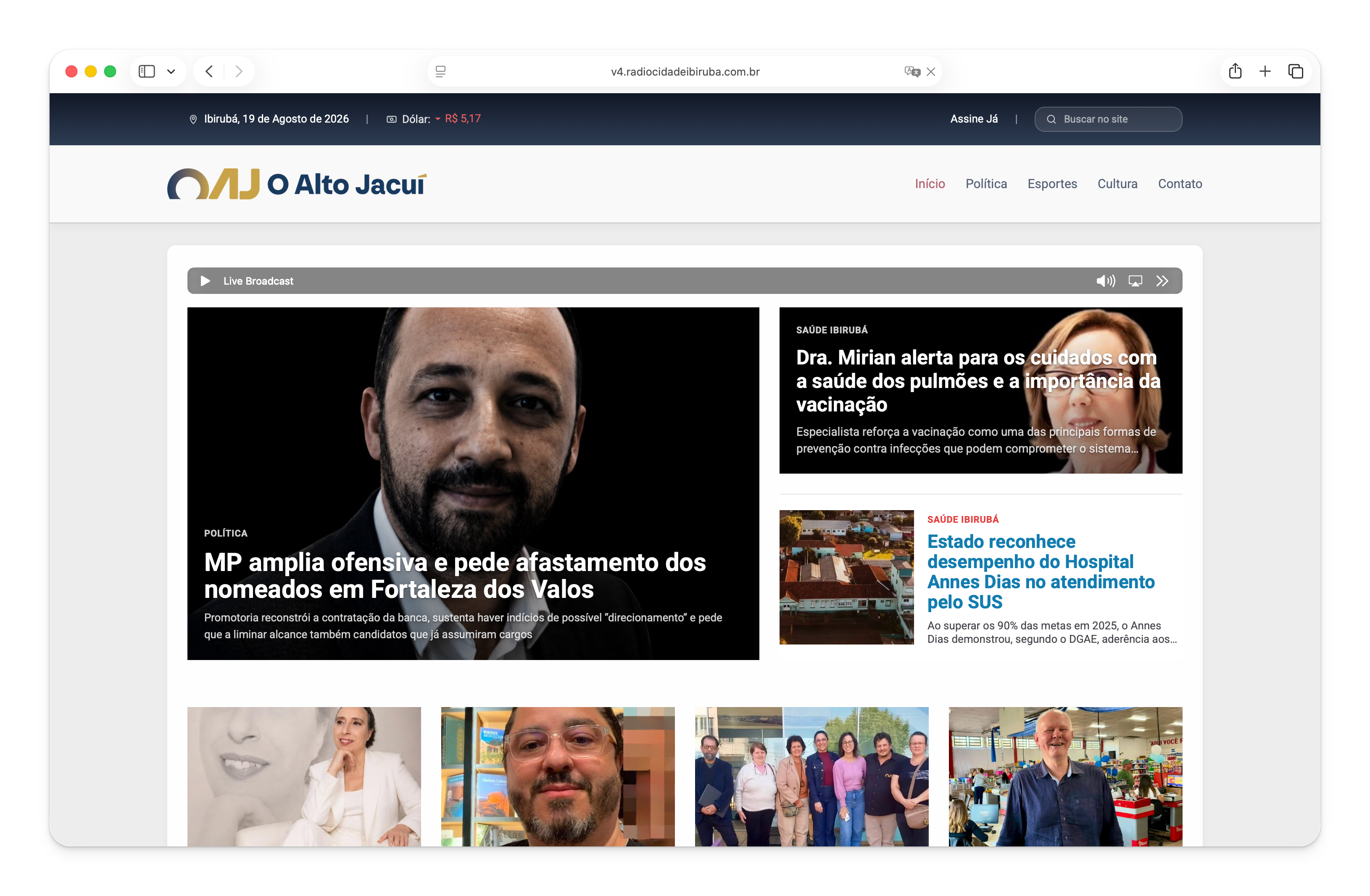 Homepage do site Rádio Cidade Ibirubá criada com o Newzzer